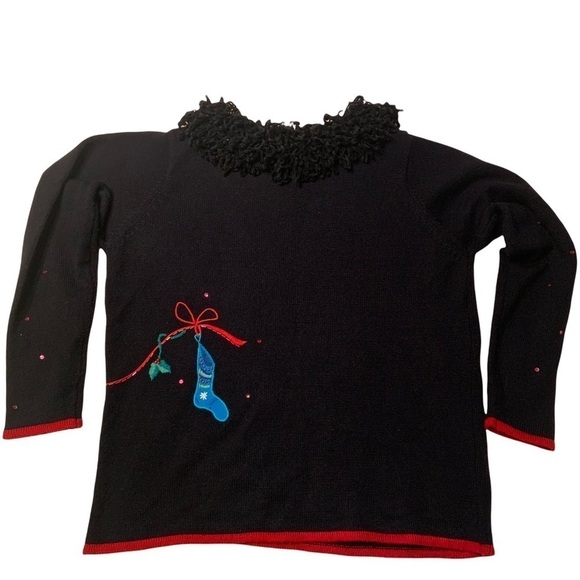 Karen Scott Sport Beaded & Appliquéd Christmas Stocking Sweater size Med… - Picture 2 of 10